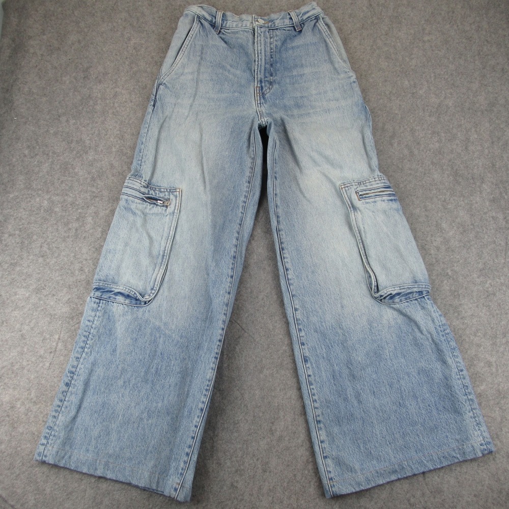 Amiri Womens High Rise Wide Leg Cargo Jeans Light‎ Wash Blue Size 25 Made in USA